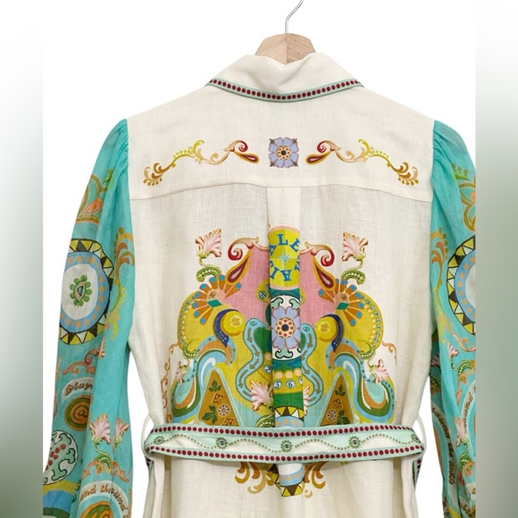 NWT ALÉMAIS Pinball Linen Paisley Print Belted MIDI Dress Sz 0 - Picture 12 of 16